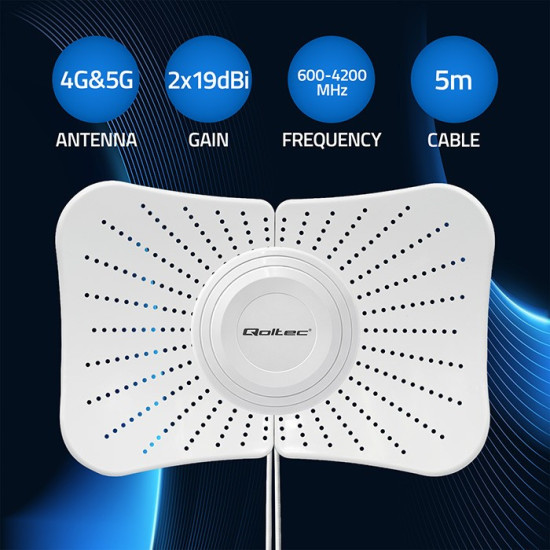 Antena paraboliczna 4G 5G LTE | 2x19dBi | kierunkowa | zewnętrzna| 1710-2700 MHz | 3300-4200 MHz | N Female | wodoodporna | 5m 