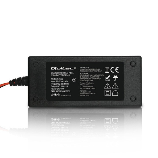Ładowarka do akumulatora AGM GEL STD | Prostownik 24V | 2A | 48W | LED | Kabel 1.8m 