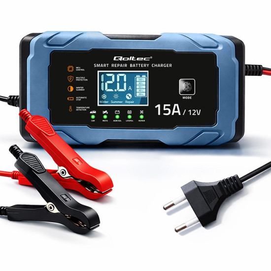 Ładowarka 12V 15A | Prostownik z funkcją naprawy | AGM GEL       LiFePO4 | 9-stopniowe ładowanie 