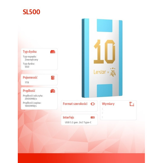Dysk SSD SL500 1TB USB3.2 Gen2  2000/1800/MB/s 