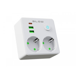 Rozgałęźnik R-20 PR 2-GNIAZDA + 2USB + USB-C biały