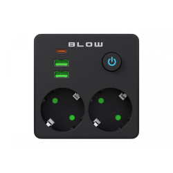 Rozgałęźnik R-20 PR 2-GNIAZDA + 2USB + USB-C czarny