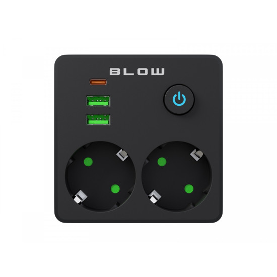 Rozgałęźnik R-20 PR 2-GNIAZDA + 2USB + USB-C czarny