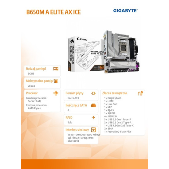 Płyta główna B650M A ELITE AX ICE HDMI/DP M2 m.ATX 