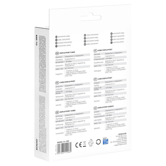 Kabel DisplayPort 2.1 1m CL-209