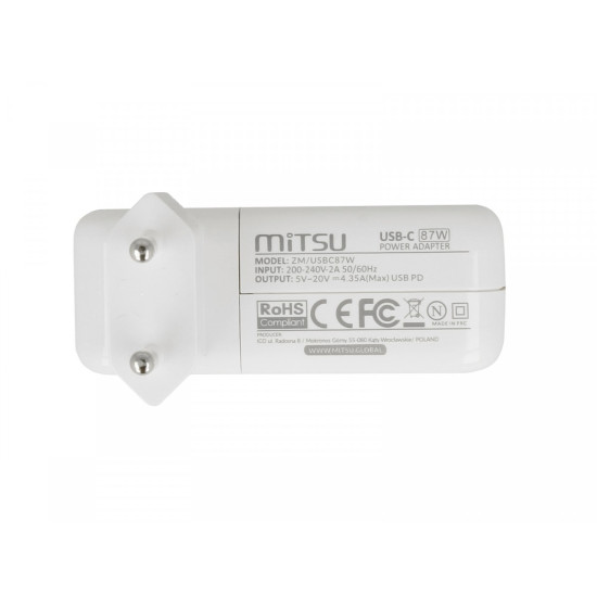 Zasilacz ładowarka do laptopa 87W USB-C 5V-9V-12V-15V/3A, 20V/3.25A, 20.2V/4.3A PD
