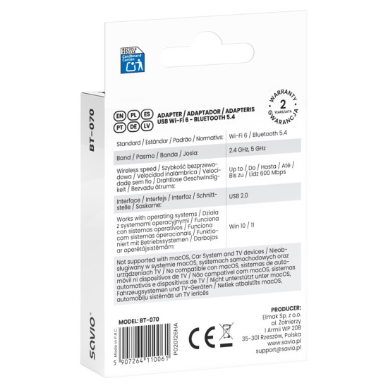 Adapter USB WiFi 6 Bluetooth 5.4 BT- 070