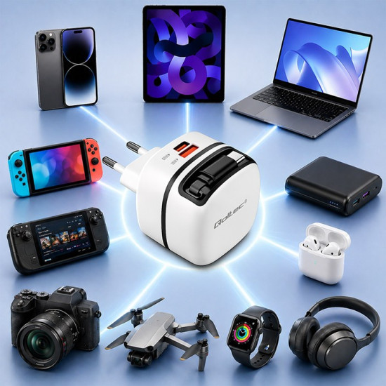 Ładowarka sieciowa GaN 65W | USB-C PD PPS | 5-20V | 3-3.25A |    wysuwany kabel 