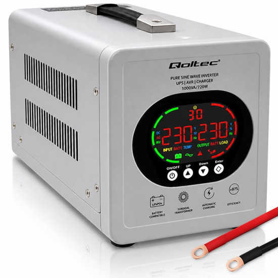 Zasilacz awaryjny UPS Pure Sine Wave | 1000VA/720W | Przetwornica12/230V z AVR | LCD | LiFePO4 AGM GEL 