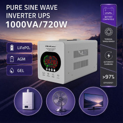 Zasilacz awaryjny UPS Pure Sine Wave | 1000VA/720W | Przetwornica12/230V z AVR | LCD | LiFePO4 AGM GEL 