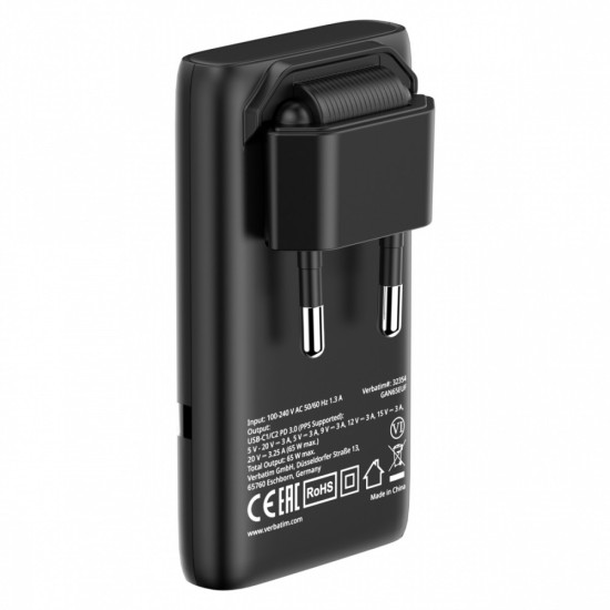 Ładowarka uniwersalna Fold n GO GaN 65W 2xUSB-C PD 3.0 PPS Czarna 