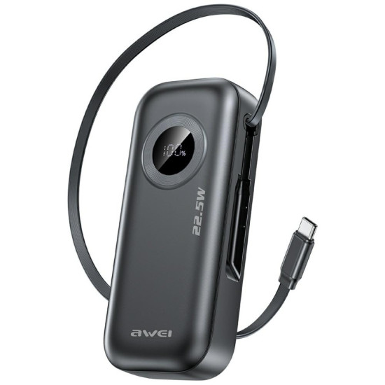 Powerbank PA-9 22,5W 10000mAh z kablem USB-C wbudowanym czarny 