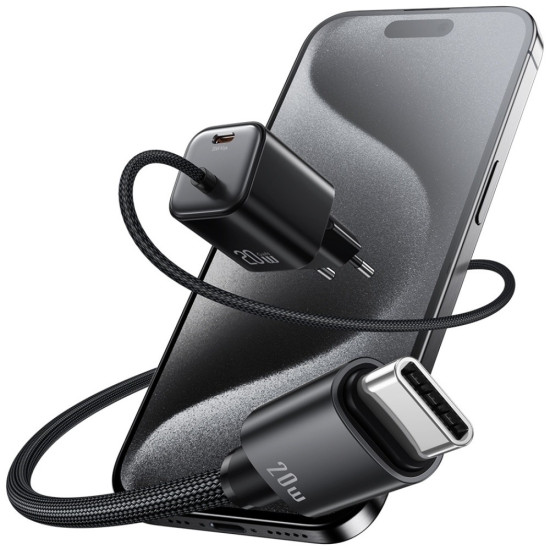 Ładowarka sieciowa JC Series CC261 20W GaN Fast Charger wbudowanykabel USB-C biały 