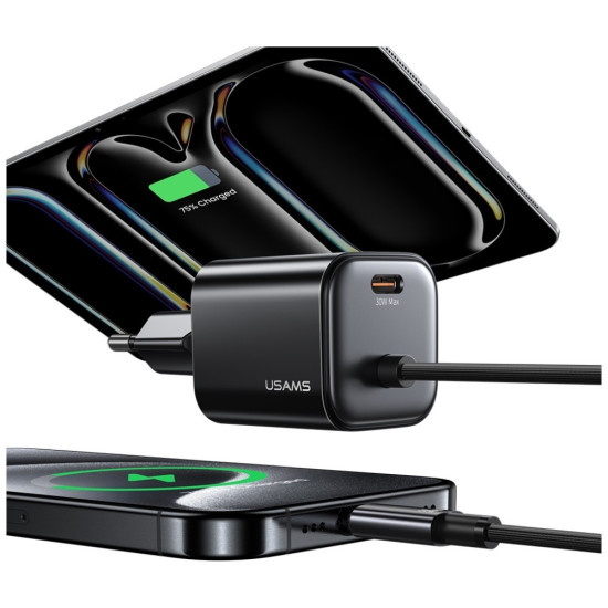 Ładowarka sieciowa JC Series CC264 30W GaN Fast Charger wbudowanykabel USB-C czarna 