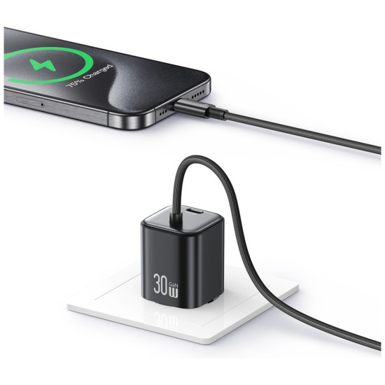 Ładowarka sieciowa JC Series CC264 30W GaN Fast Charger wbudowanykabel USB-C czarna 