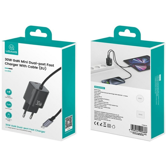 Ładowarka sieciowa JC Series CC264 30W GaN Fast Charge wbudowany kabel USB-C biała 