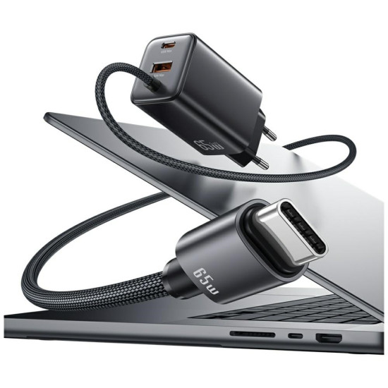 Ładowarka sieciowa JC Series CC266 65W GaN Fast Charger wbudowanykabel USB-C czarny 