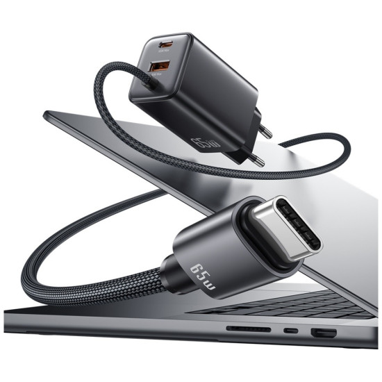 Ładowarka sieciowa JC Series CC266 65W GaN Fast Charger wbudowanykabel USB-C biała 