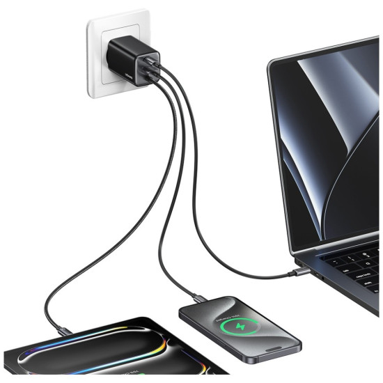 Ładowarka sieciowa JC Series CC266 65W GaN Fast Charger wbudowanykabel USB-C biała 
