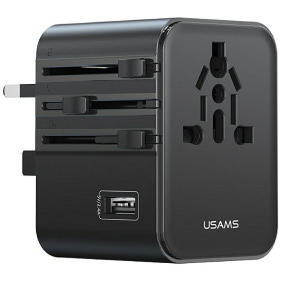 Ładowarka travel adapter 17W CC308 USB-C + USB-A 4w1 US/AU/EU/UK czarna 