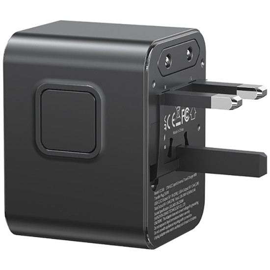 Ładowarka travel adapter 17W CC308 USB-C + USB-A 4w1 US/AU/EU/UK czarna 