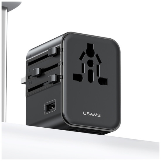Ładowarka travel adapter 17W CC308 USB-C + USB-A 4w1 US/AU/EU/UK czarna 