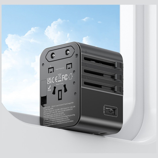 Ładowarka travel adapter 17W CC308 USB-C + USB-A 4w1 US/AU/EU/UK czarna 