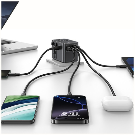 Ładowarka Travel Adapter 70W US/AU/EU/UK 3xUSB-C 4w1 czarny 