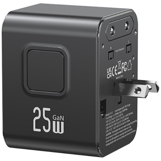 Ładowarka Travel Adapter 25W US/AU/EU/UK 2xUSB-C czarny 4w1 