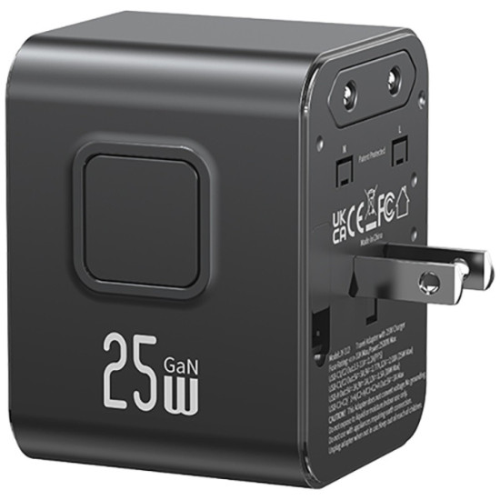 Ładowarka Travel Adapter 25W US/AU/EU/UK 2xUSB-C czarny 4w1 