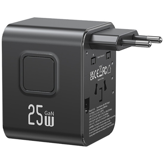 Ładowarka Travel Adapter 25W US/AU/EU/UK 2xUSB-C czarny 4w1 