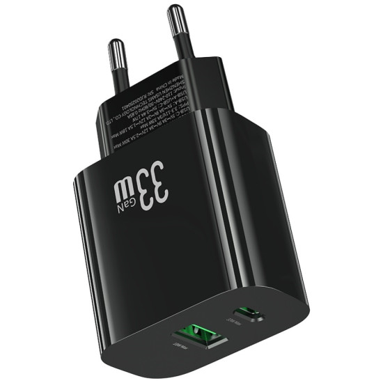 Ładowarka sieciowa T65 33W Fast Charging 1xUSB-C 1xUSB-A czarna 