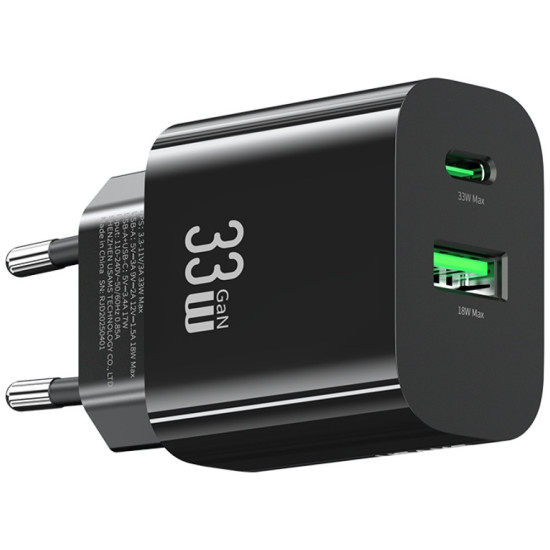 Ładowarka sieciowa T65 33W Fast Charging 1xUSB-C 1xUSB-A czarna 