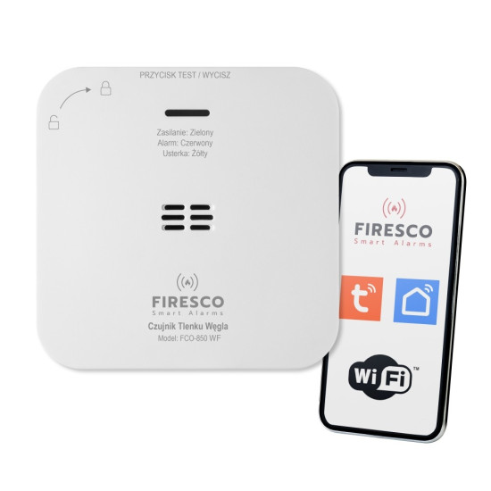 Czujnik tlenku węgla Tuya/WiFi FCO-850 WF, czujnik tlenku węgla z komunikacja WiFi, Tuya / Smart Life, autonomiczny czujnik tlenku 