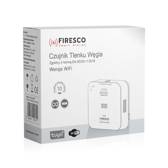Czujnik tlenku węgla Tuya/WiFi FCO-850 WF, czujnik tlenku węgla z komunikacja WiFi, Tuya / Smart Life, autonomiczny czujnik tlenku 
