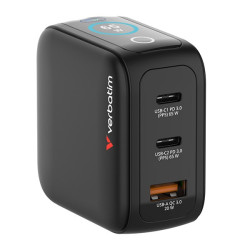 Ładowarka Mini GaN 65W TFT 2xUSB-C 1xUSB-A  EU/UK/USA 30238