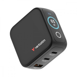 Ładowarka Mini GaN 65W TFT 2xUSB-C 1xUSB-A  EU/UK/USA 30238