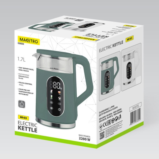 Czajnik elektryczny z regulacją temperatury 1,7l 2200W MR-023-GREEN