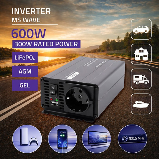 Przetwornica napięcia MS Wave | 12V na 230V | 300/600W 