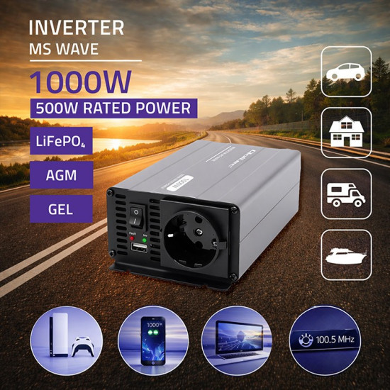 Przetwornica napięcia MS Wave | 12V na 230V | 500/1000W 