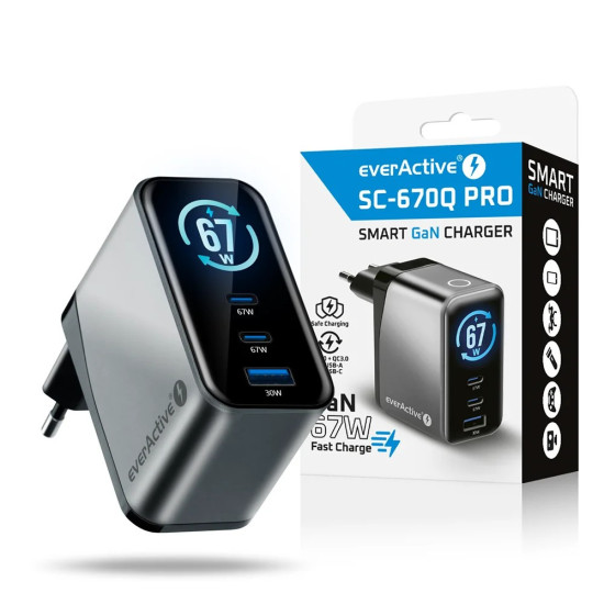 Ładowarka sieciowa GaN QC4+ 67W SC-670Q 2x USB-C 1x USB