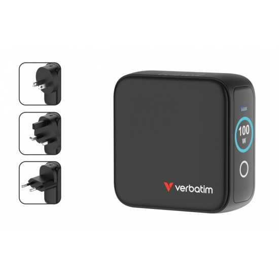 Ładowarka Mini GaN 100W Smart TFT 2xUSB-C 1xUSB-A UE/UK/USA 
