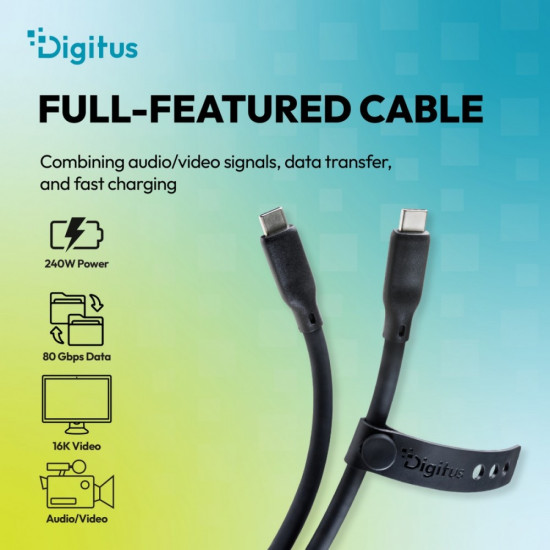 Kabel połączeniowy silikonowy USB-C-USB-C | USB 4 ver.2.0 80Gbps | 8K@60Hz | PD 3.1 240W| 1,0m | czarny
