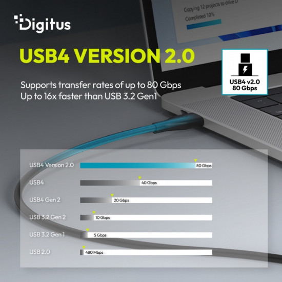Kabel połączeniowy silikonowy USB-C-USB-C | USB 4 ver.2.0 80Gbps | 8K@60Hz | PD 3.1 240W| 1,0m | czarny