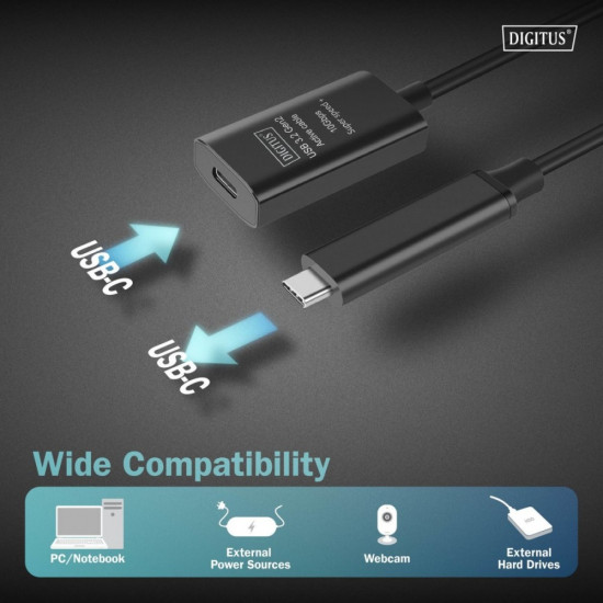 Kabel przedłużający aktywny USB-C - USB-C, USB 3.2 Gen2, 10Gbps, 5m 