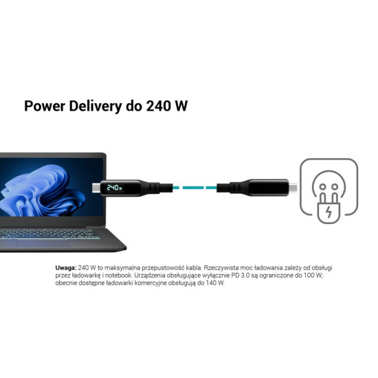 Kabel Thunderbolt 4/USB4 Class Pro Cable 240W 2x 4K/120Hz 40Gbps LCD 150 cm