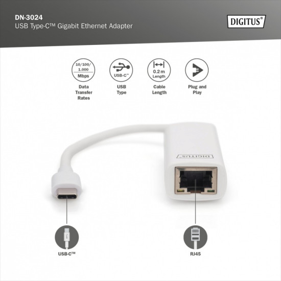 Karta sieciowa przewodowa USB 3.0 Typ C do Gigabit Ethernet 10/100/1000Mbps