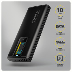 EEM2-SD2B Obudowa zewnętrzna aluminiowa bezśrubowa USB-A/C 3.2 Gen2 M.2 NVMe/SATA wyświetlacz LED, czarny