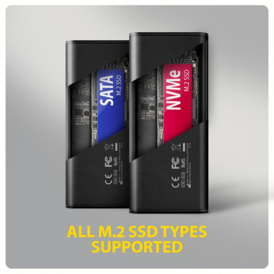 EEM2-SD2B Obudowa zewnętrzna aluminiowa bezśrubowa USB-A/C 3.2 Gen2 M.2 NVMe/SATA wyświetlacz LED, czarny