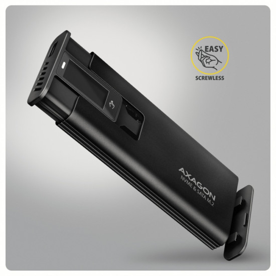 EEM2-SD2B Obudowa zewnętrzna aluminiowa bezśrubowa USB-A/C 3.2 Gen2 M.2 NVMe/SATA wyświetlacz LED, czarny
